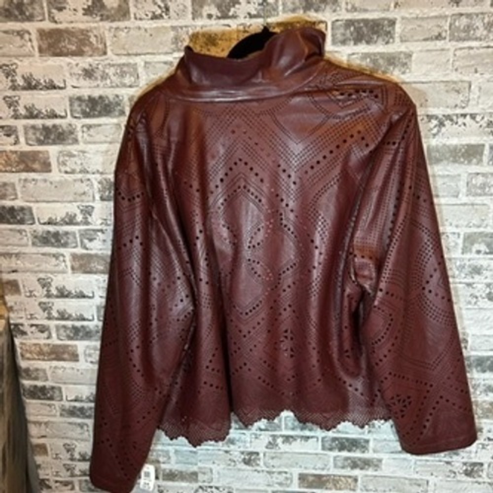 Chico's Cutwork Leather Jacket Womens 4 XXL Rich Pomegranate NWT - Picture 4 of 8